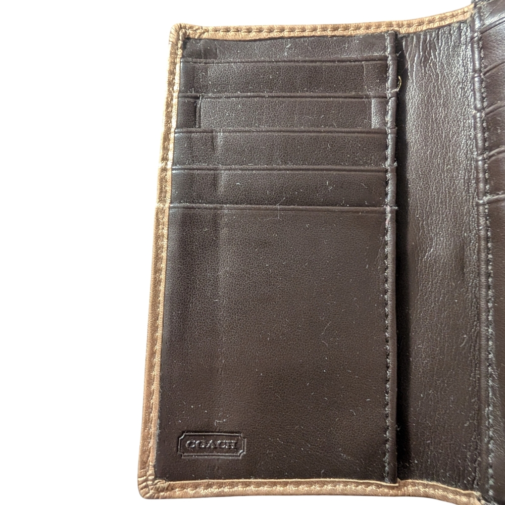 Metallic Gold Coach Embossed Trifold Wallet - Picture 5 of 16